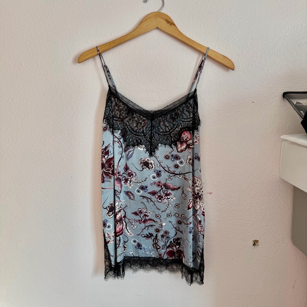 NWOT Zara Floral Satin Camisole with Lace Trim